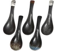 HANABASS 5Pc Ceramic Soup Spoons, Japanese Soup Spoons for Rice Ramen Pho Cereal Wonton Dumpling Miso
