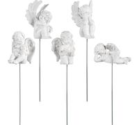 HANABASS 5pcs Cupid Garden Stakes, Weather-Resistant Resin Angel Figurines Outdoor Decor, Classical Roman Sculpture Ornaments for Patio, Lawn & Flower Beds (Antique Bronze Finish)