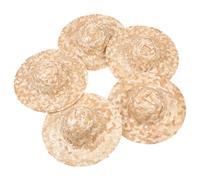 HANABASS 5pcs Mini Woven Straw Hats DIY Craft Accessories Small Photo Props for Dolls Puppets Play and Decoration Khaki