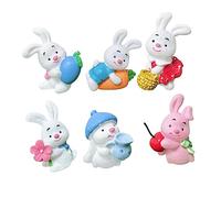 HANABASS 6Pcs Adorable Bunny Cake Toppers Miniature Rabbit Figurines for Easter Cake Decoration Home and Garden Decor Creative DIY Display Random Styles