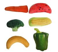 HANABASS 6pcs Catnip Vegetable Toy Set Squeaky Green Pepper Carrot Banana Corn Broccoli Watermelon Soft Plush Kitten Teaser Interactive Pet Play Toys for Indoor Cats