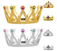 HANABASS 6pcs King and Queen Party Crowns Headband Set with Decorative Jewels, Gold and Silver Holiday Dress-up Accessories for Birthday, Cosplay, and Celebration