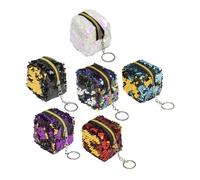 HANABASS 6pcs Sequin Mini Coin Purse for Women Zipper Square Change Wallets in Red Purple Green Portable Money Bag for Daily Use Shopping Travel