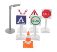 HANABASS 7Pcs Miniature Traffic Signs Playset for Educational Play with Realistic Road Signals Street Enhances Creativity Understanding of Traffic Rules Safe Fun