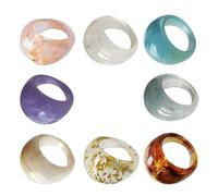 HANABASS 8Pcs Chunky Statement Acrylic Resin Knuckle Rings for Women, Wide Dome Stackable Finger Rings in with Gold Foil Accent, Trendy Jewelry for Parties and Everyday Wear