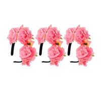 HANABASS Artificial Fabric, and Women Peony Pink for Headbands Flower 3pcs High Realism Plastic Floral Headwear, Stylish and Versatile Use for Festivals and Parties