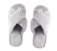 HANABASS Autumn Winter Plush Open Toe Slippers for Women Thick Sole Anti-slip Cozy Warm Indoor Footwear Soft Cross Strap Home Shoes for Cold Seasons Comfortable Fit