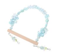 HANABASS Beaded Parakeet Swing with Wooden Perch Stand - Blue Bow Hanging Bird Cage for Budgerigar Climbing, Chewing, and Entertainment