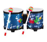 HANABASS Bongo Drums Wood Percussion Instrument with Underwater World Pattern, Hand Drum Set for Early Education and Music Practice