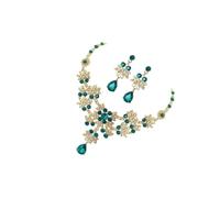HANABASS Bride Necklace and Earring Set Rhinestone Jewelry Two-Piece Green Crystal Bridal Accessories for Wedding Dress and Party Women