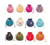 HANABASS Brocade Bag Jewelry Bags Drawstring Classical Embroidery Pattern Design and Drawstring Seal Design for Crafts Storage and Merchandising, 12Pcs Satin Party Favor Pouch