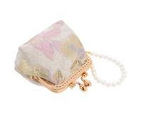 HANABASS Chinese Style Brocade Handbag with Pearl Chain Authentic Brocade Fabric Coin Purse for Women Convenient Handheld Design with Stylish Golden Accents for Travel Wedding Party