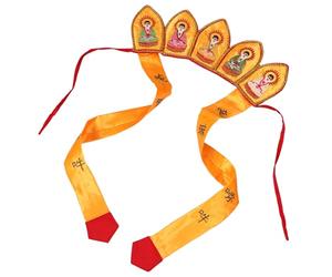 HANABASS Chinese Style Five Buddha Cap Lightweight Adjustable Fit Cloth Monk Hat with Intricate Floral Patterns for Buddhist Themed Stage Plays and Festival Props