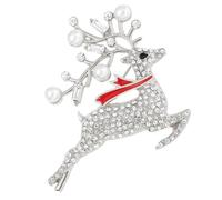 HANABASS Christmas Elk Shaped Brooch with Micro Pave Rhinestones Silver Retro Corsage Party Clothing Accessory Festive Costume Jewellery Pin
