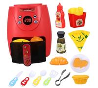 HANABASS Color Changing Air Fryer Model with Pretend Play Food Digital Display and Button Control Kitchen Accessories for Role Playing Enhances Motor Skills and Coordination Gift for