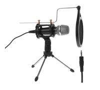HANABASS Condenser Microphone Set with Tripod Stand and Pop Filter for Computer and Mobile Phone, Live Broadcasting and Online Class Mic, Black Desktop Podcast Microphone Kit