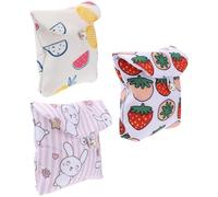 HANABASS Cotton Tampon Bag 3pcs with and Strawberry Pattern Large Capacity Change Purse Set Portable Comfortable Design with Buttons, for Organising Sanitary Pads for Women