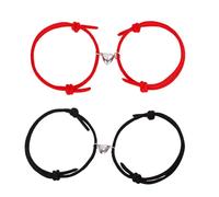 HANABASS Couple Wrist Chain 2 Pairs Hand Strap Set Alloy Heart Charm Decorative Wrist Rope for Men and Women Romantic Birthday Black and Red
