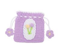 HANABASS Crochet Coin Pouch Mini Drawstring Purse Handmade Tulip Design Ladies Wallet Small Storage Bag for Earphones and Coins, Portable Change Holder for Everyday Use