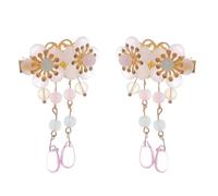 HANABASS Crystal Tassel Flower Hair Clips for Women Hanfu Hair Accessories Pink Chinese Style Headdress Elegant Floral Design for Han Chinese Clothing Suitable for Stage Dance and Cosplay