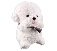 HANABASS Cuddly White Bichon Frise Plush Dog Soft Stuffed Puppy Doll for Home Decor Compact Lightweight Plushie for Napping and Car Travel