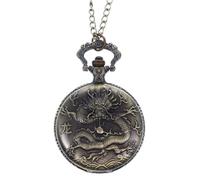 HANABASS Dragon High and End Stainless Quartz Steel Movement Quality Vintage Embossed Necklace Pocket Watch with Alloy Construction, Mini Portable or Retro Watch for Collection