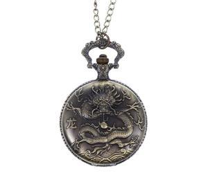 HANABASS Dragon High and End Stainless Quartz Steel Movement Quality Vintage Embossed Necklace Pocket Watch with Alloy Construction, Mini Portable or Retro Watch for Collection