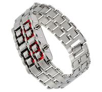 HANABASS Led Digital Watch Men Retro Lava Style Silver Case Red Led Bracelet Wristwatch for Casual Wear
