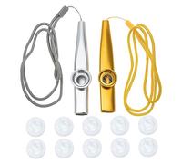HANABASS Metal Kazoo Set 10 Membranes and Neck Straps, Gold and Silver Portable Musical Instruments, Suitable for Guitar and Ukulele Players, Beginner-friendly Musical Kazoo Pack