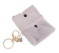 HANABASS Mini Plush Coin Purse Keychain Wallet Cute Candy-Colored Change Pouch Organizer Compact Data Cable Holder for Women Light Grey
