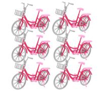 HANABASS Miniature Pink Doll Bicycle, 6pcs Cute Bike Toy for Kids, Realistic Two-wheel Bicycle Model, Pretend Play Game Supply, 5. 9 X 3. 14 X 1. 37 Inch, Plastic Room Decor