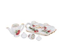 HANABASS Miniature Porcelain Dollhouse Tea Ceramic Teacup and Teapot with Tray Creative Pretend Play Accessory for Dollhouse Kitchen and Mini Decor