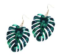HANABASS Monstera Leaf Earrings for Women Funky Tropical Green Alloy Leaf Jewelry Lightweight Summer Party Accessories Unique Fashion Statement for Festivals and Daily Wear