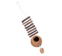 HANABASS Natural Coconut Shell Bird Nest with Rope Ladder Pet Hideaway House for Small Birds and Parrots Breeding Nest with Hair Climbing Play Habitat for Budgies and Hamsters Coffee Color