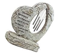 HANABASS Pet Dog Cat Memorial Stone with Wind Chimes Heart Shaped Indoor Outdoor Grave Marker for Pet Loss Remembrance Weather Resistant Tombstone for Garden Home Display