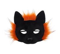 HANABASS Plush Fox Cat Half Face Mask for Women, Furry Brown and Black Masquerade Costume Accessory for Halloween Carnival and Cosplay Parties