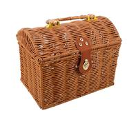 HANABASS Portable Mahjong Storage Box with Handle - Imitation Rattan Woven Retro Small Basket - Travel Game Organizer for Tiles and Storage, Lockable Picnic Case for Camping and Home Use