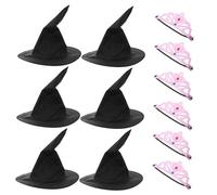 HANABASS Princess Crown and Witch Hat Set for Birthday Parties Soft Pink Crowns and Black Wizard Hats Fairytale Costume Accessories for Roleplay and Party Decorations