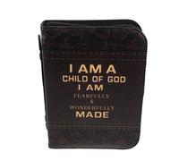 HANABASS Pu Leather Bible Carrying Case with Embossed Cross Design, Large Size with Extra Large Capacity, Water-Resistant Zippered Book Cover Featuring Inner Pockets and Portable Handle