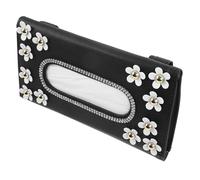 HANABASS Pu Leather Car Tissue Holder with Flower Design, Hanging Sun Visor Tissue Dispenser Box for Car Interior, Black Visor Napkin Holder for Travel and Daily Use