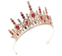 HANABASS Red Crown for Women Bridal Crystal Crown Versatile Styling Stable Metal Rhinestone Headband for Adult Flower Prom Quinceanera