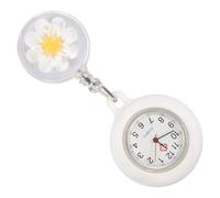 HANABASS Retractable Nurse Pocket Watch Clip On with Tea Rose White Dial Hanging Lapel Fob Watch for Nurses and Medical Staff for Work and Students