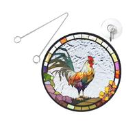 HANABASS Rooster Sun Catcher Stained Glass Hanging Ornament with Chain and Hook Decorative Window and Wall Hanging Art for Garden Home and Housewarming Gift 7.87X7.87In