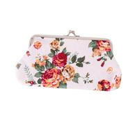 HANABASS Rose Pattern Canvas Long Wallet Pen Case with Clasp Closure Well Organized Vintage Floral Closure Wallet Buckle Clutch Bag for Women Purses for Everyday Use