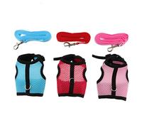 HANABASS Small Pet Harness and Leash Set for Guinea Pig Rabbit and Ferret, Mesh Padded Vest Traction Rope, Size S, Rose Red Blue and Pink, 3pcs for Safe Outdoor Walks