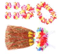 HANABASS Thickened Hawaiian Grass Hula Skirt Set for Adults Colorful Luau Costume with Necklace Garland Bracelet Bikini Top Tropical Lei for Summer Beach Party Supplies