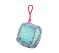 HANABASS Turquoise Mesh Tofu Bag with Rose Pink Lanyard Travel Organizer for Data Cables and Cosmetics Anti- Brush Storage and Lipstick Holder Versatile Mesh Pouch for Office Home Go