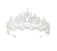 HANABASS Wedding Dress with Silver Alloy, Rhinestone and Plastic Pearl Crown Tiara Bridal Hair Accessory Lightweight and Stylish Headband for Women for Wedding Ceremony