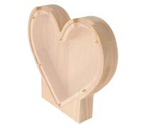 HANABASS Wooden Heart Shaped Money Box for Children with Khaki Colour and Creative J Shape Design, Store Coins and Use as Desktop Decoration