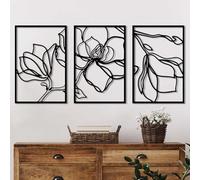 Hanah Home Stylish Black Decorative Metal Wall Accessory (3 Pieces), 30 x 45 cm, 100% Metal, 1.5 mm Thick, Easy Wall Mounting, Perfect for Modern Decor